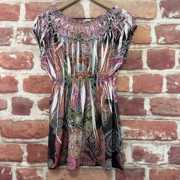 One World Live and Let Live Top Shirt Women's MP Boho Floral Abstract Tunic - Picture 4 of 8